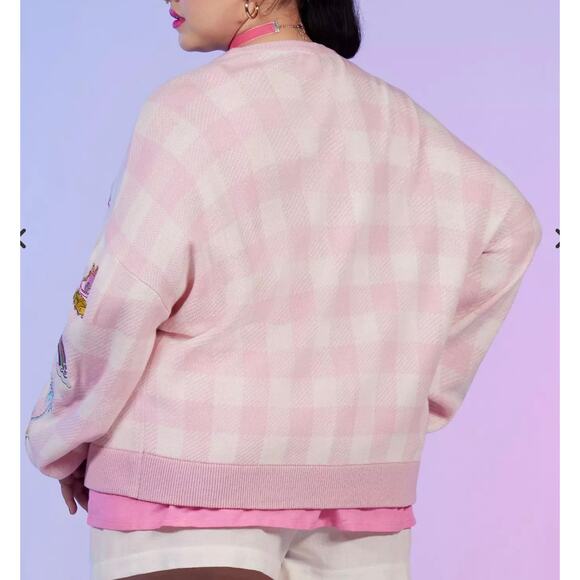 Hot Topic Plus Size 3 Barbie Doll Pink Plaid Embroidered Cardigan Sweater 3X New - Picture 4 of 6